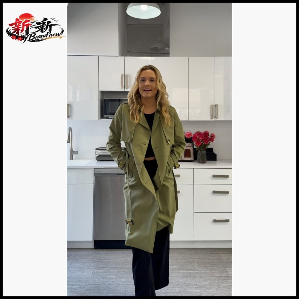 Women's 3/4 Length Double Breasted Trench Coat with Belt - Picture 7 of 7